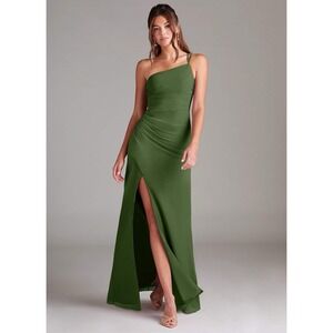 Azazie Eren Olive Green One Shoulder Chiffon Bridesmaid Maxi Dress Custom Size